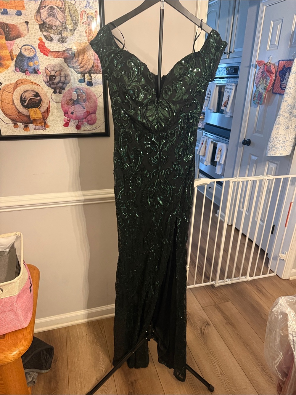 Windsor Forest Green Sequin V-Neck Evening Gown